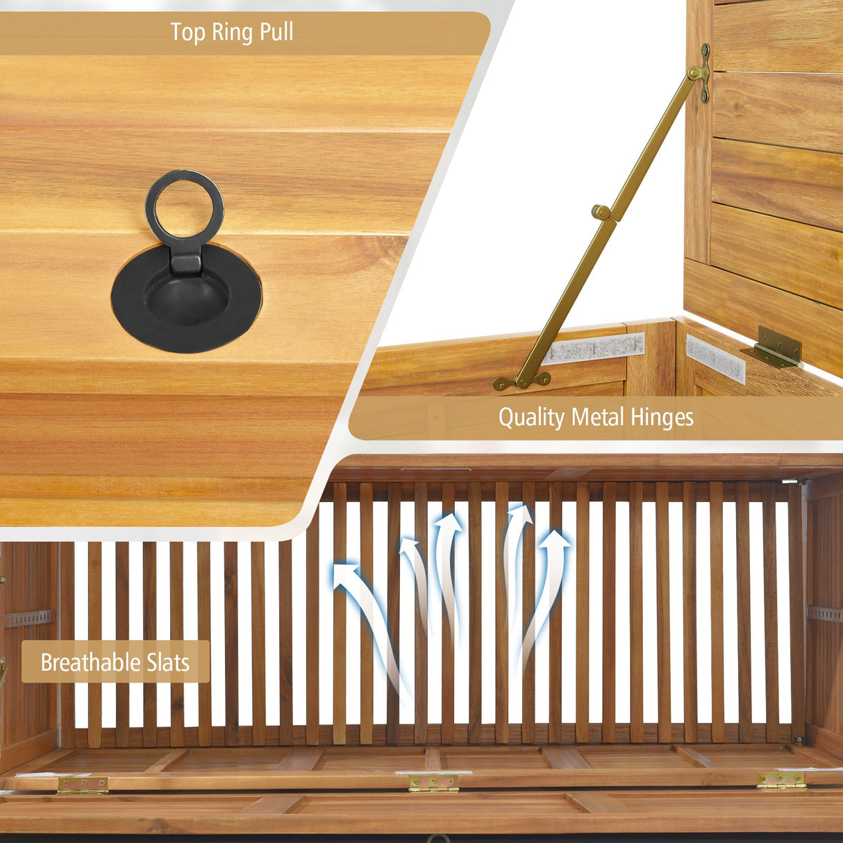 Caja de Almacenamiento Exterior de Madera con Ruedas y Asa Lateral