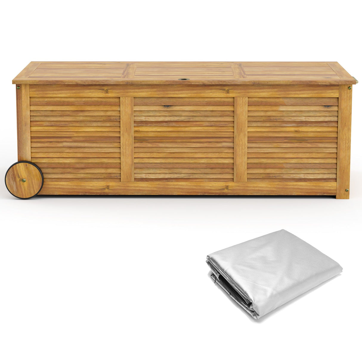 Caja de Almacenamiento Exterior de Madera con Ruedas y Asa Lateral