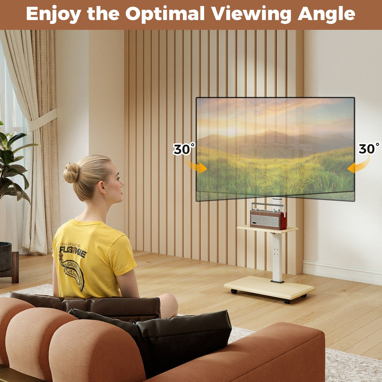 Rolling TV Stand on Wheels Mobile TV Cart for 32-75 Inch TVs Portable AV Cart
