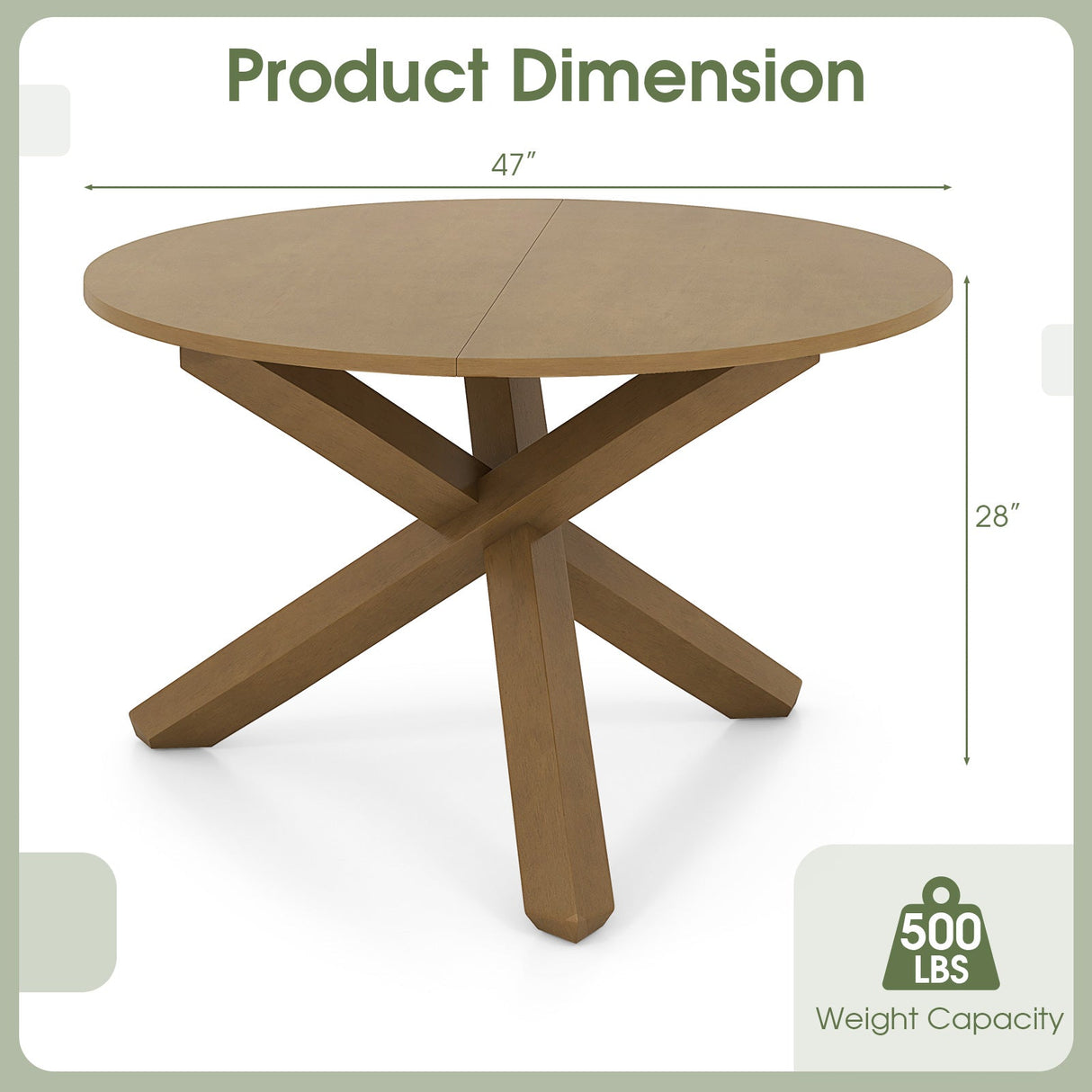 Mesa de comedor redonda de 47 pulgadas con patas de madera maciza de acacia para 4-6 personas-Natural
