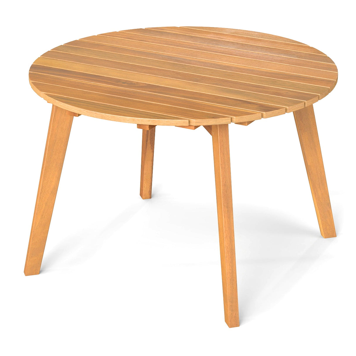 Mesa auxiliar redonda de madera de acacia para exteriores con tablero de listones