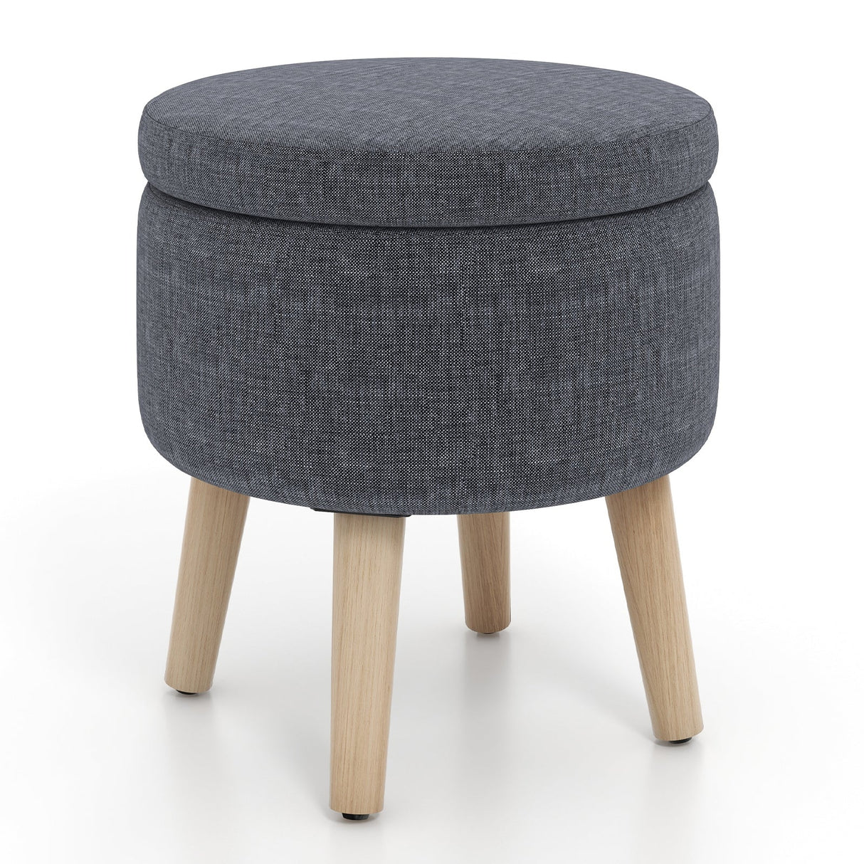 Otomana redonda de almacenamiento con patas de madera de caucho y almohadillas ajustables para los pies