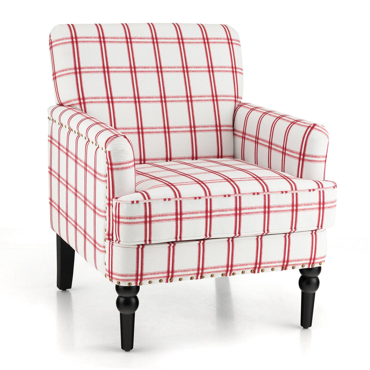 Sillón Moderno Tapizado Acolchado con Patas de Madera de Caucho