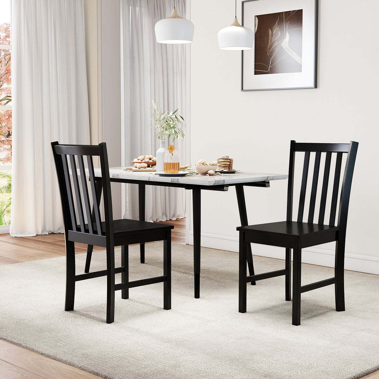 Juego de 2 sillas de comedor rústicas de madera para cocina con respaldo inclinado de listones