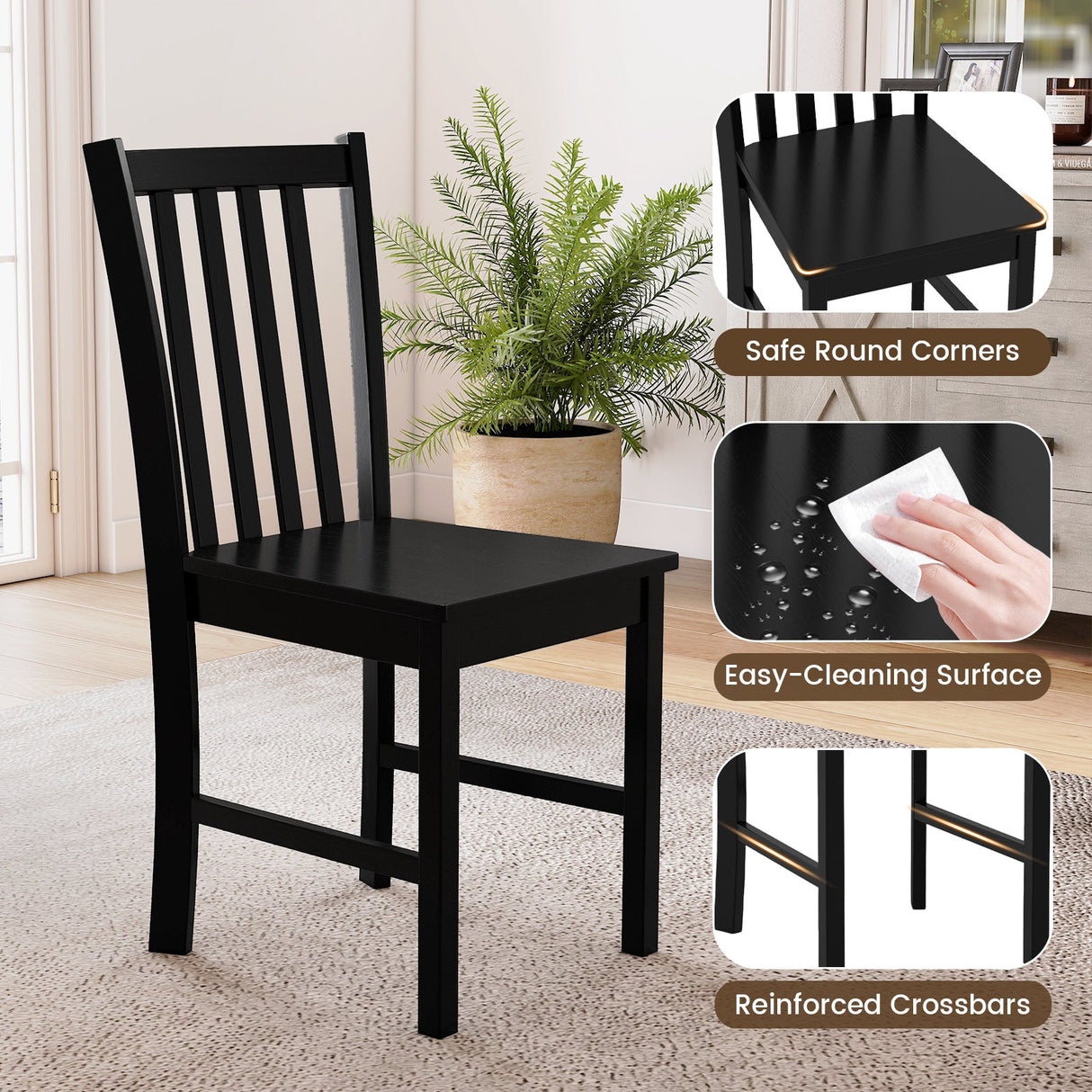 Juego de 2 sillas de comedor rústicas de madera para cocina con respaldo inclinado de listones