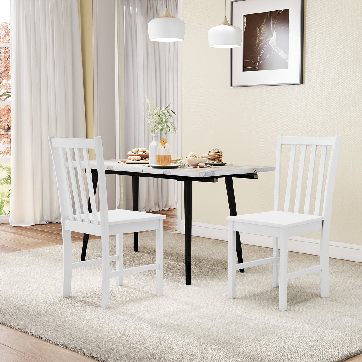 Juego de 2 sillas de comedor rústicas de madera para cocina con respaldo inclinado de listones