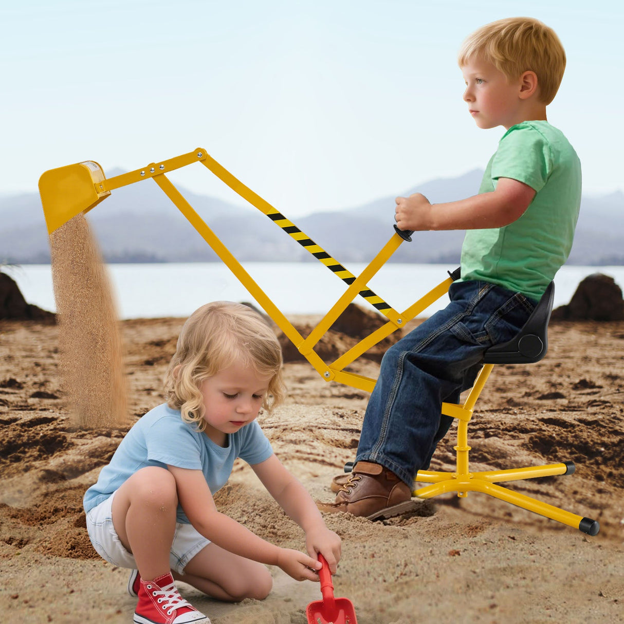 Excavadora de arena con controles de dos manos y pala flexible para niños de 3 años en adelante - Amarillo
