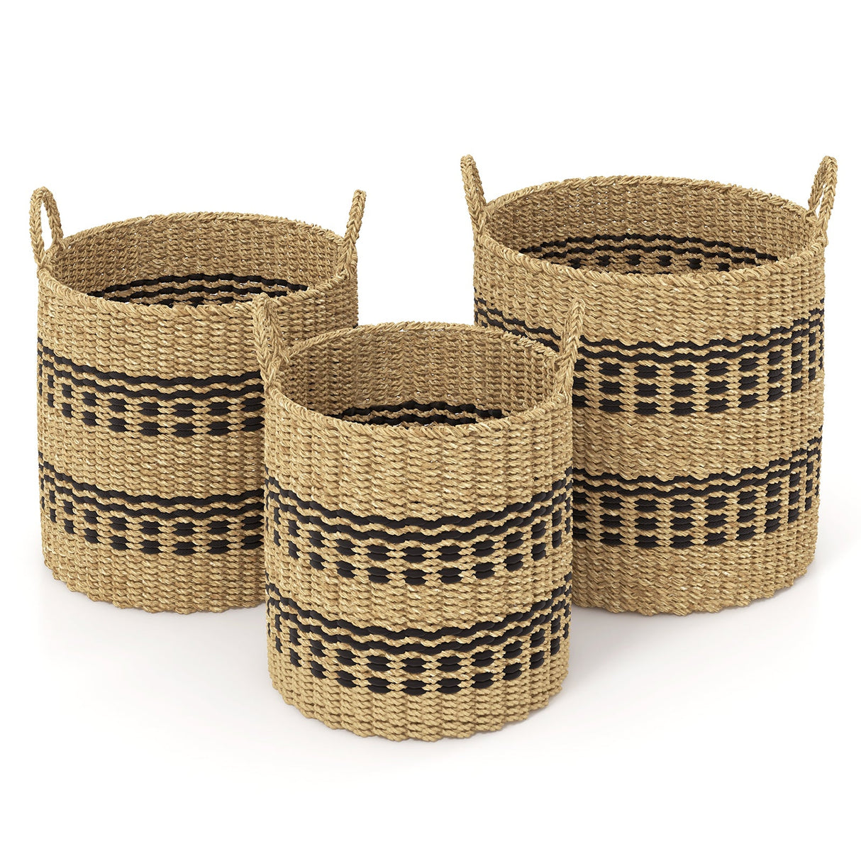 Cestas de Almacenamiento Apilables con Asas de Jacinto de Agua, Redondas, Tejidas, Juego de 3
