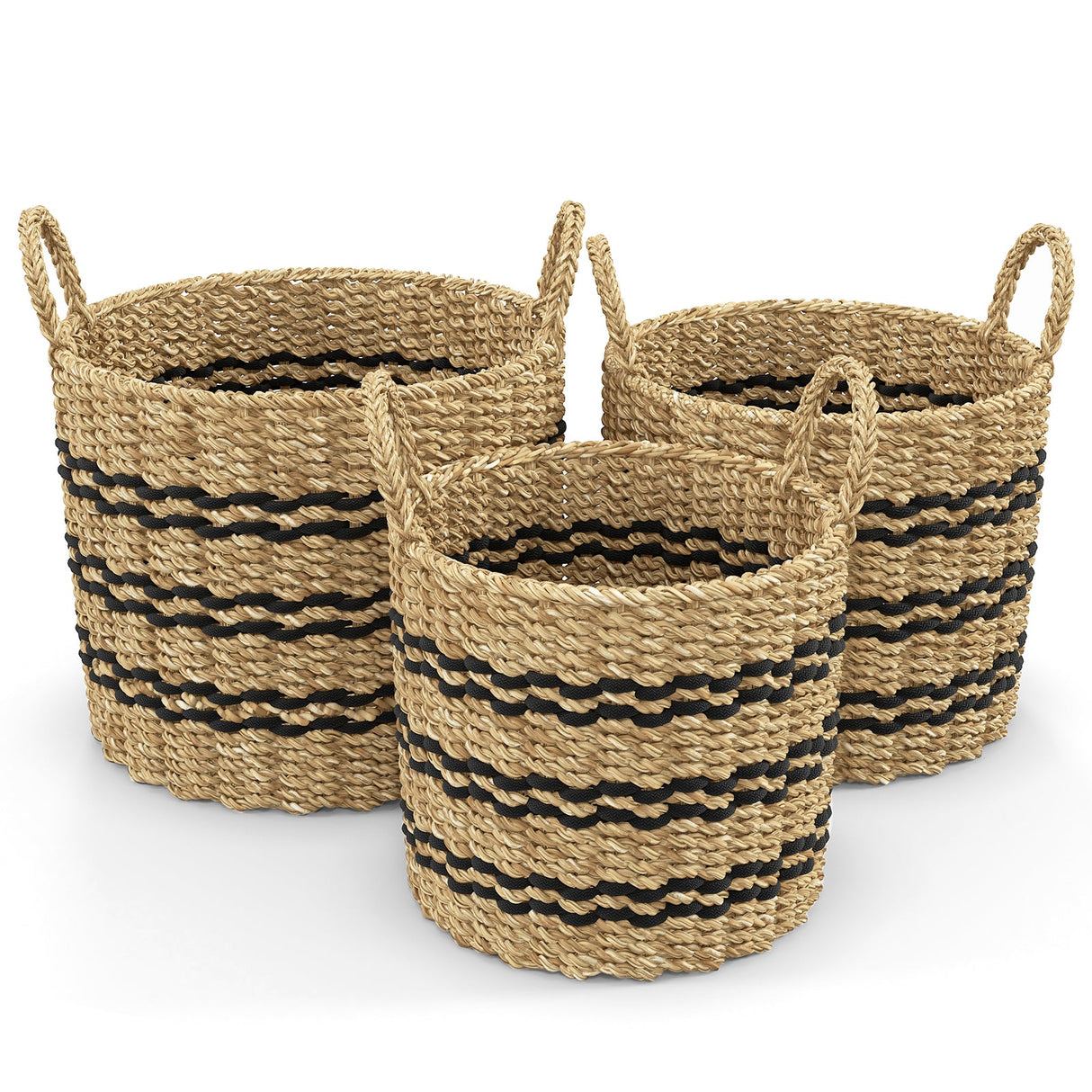 Cestas de Almacenamiento Apilables con Asas de Jacinto de Agua, Redondas, Tejidas, Juego de 3