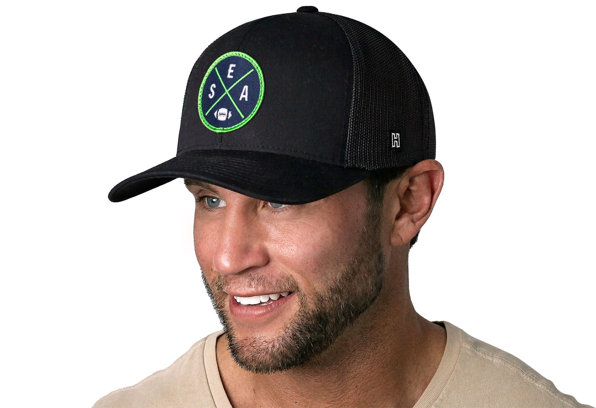 Seattle Trucker Hat | Black SEA X Football Snapback