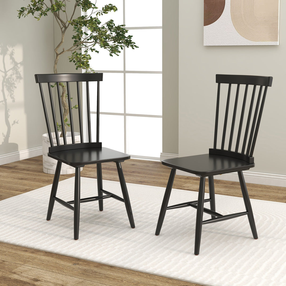 Juego de 2 sillas de comedor Windsor con respaldo alto de huso
