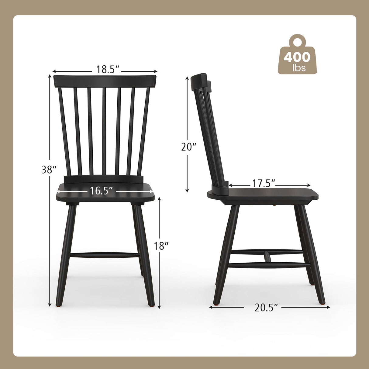 Juego de 2 sillas de comedor Windsor con respaldo alto de huso
