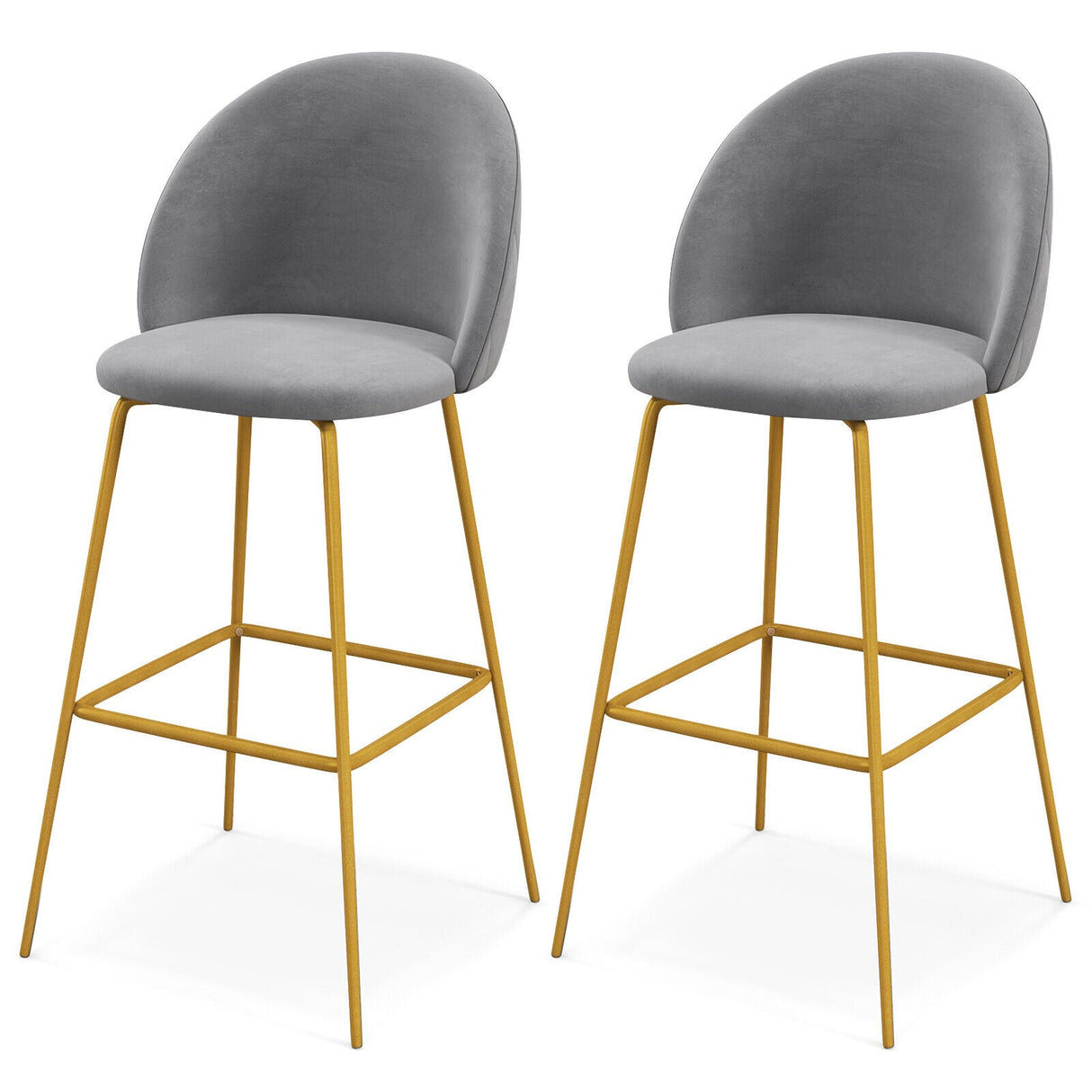Juego de 2 taburetes de bar de 29 pulgadas con asientos acolchados - Gris