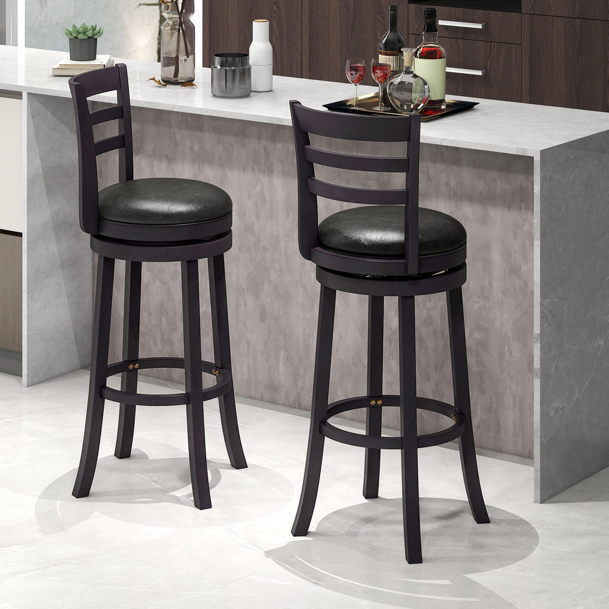 Juego de 2 Taburetes de Bar Giratorios con Asientos Tapizados en PU para Cocina