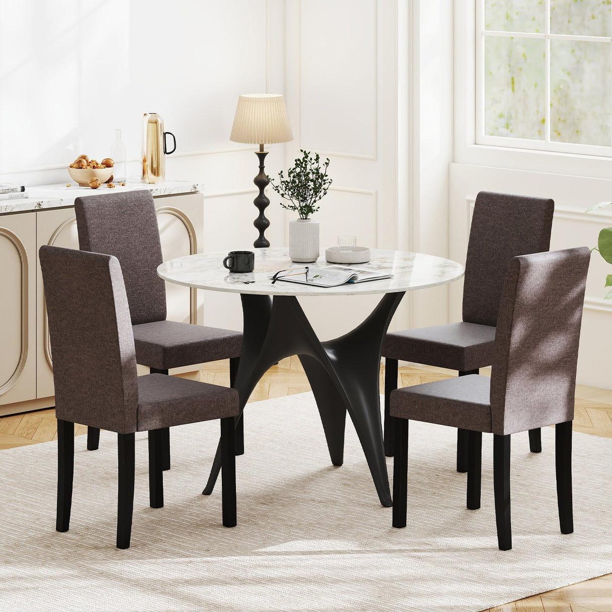 Juego de 2 sillas de comedor Parsons tapizadas en tela, estilo moderno de mediados de siglo