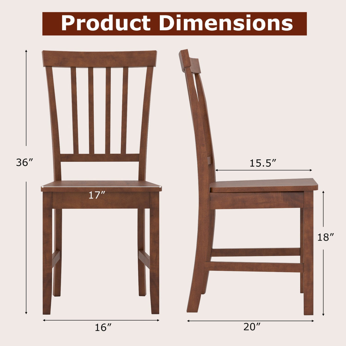 Juego de 2 sillas de comedor con patas de madera maciza