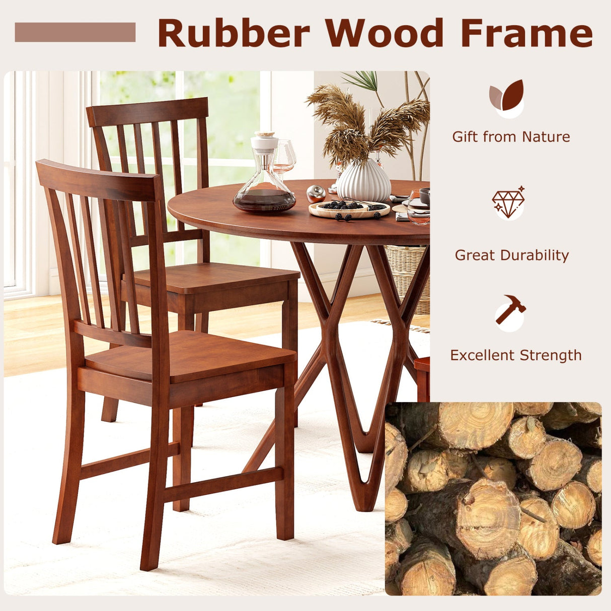 Juego de 2 sillas de comedor con patas de madera maciza