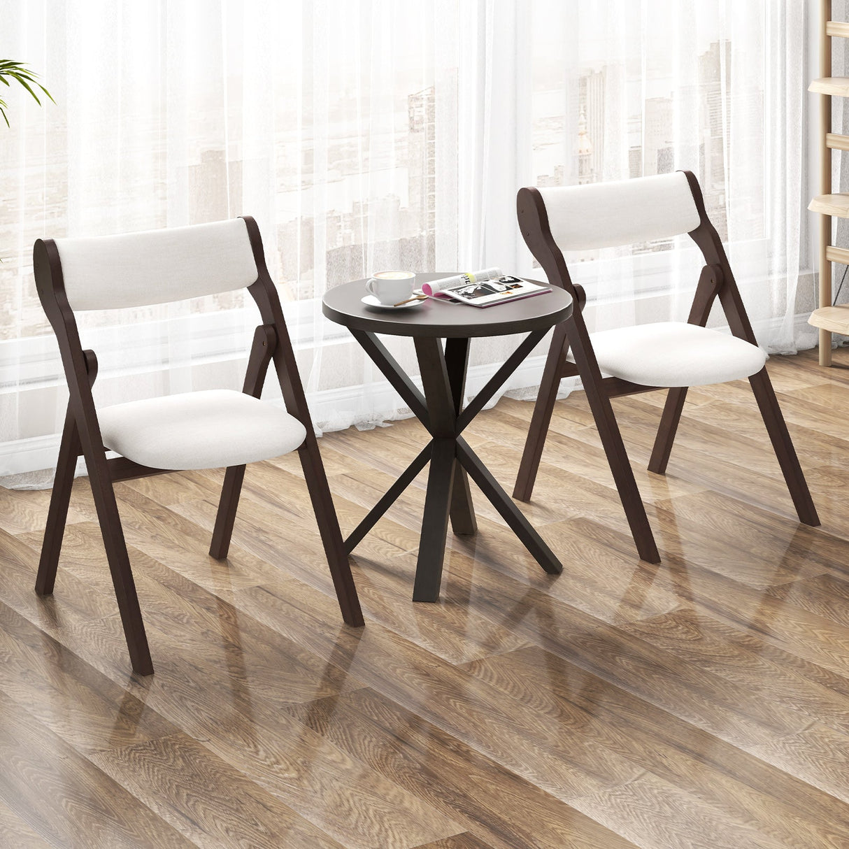 Set of 2 Folding Chairs with Comfy Padded Backrest and Seat-Brown
