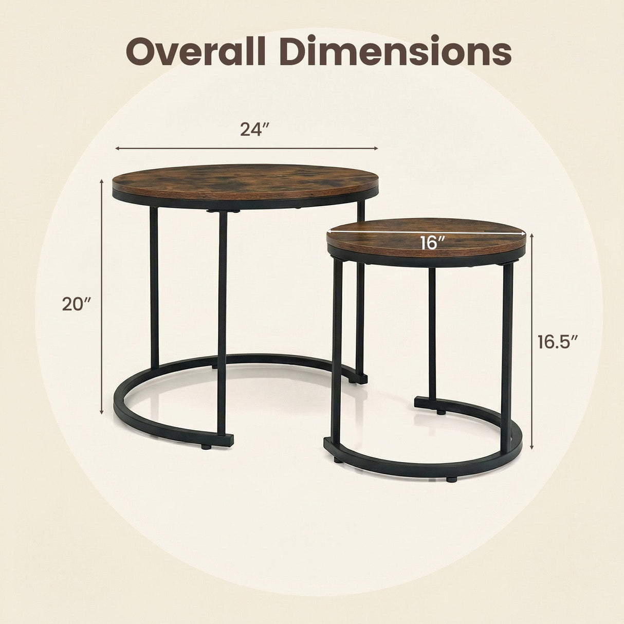 Set of 2 Modern Round Stacking Nesting Coffee Tables for Living Room