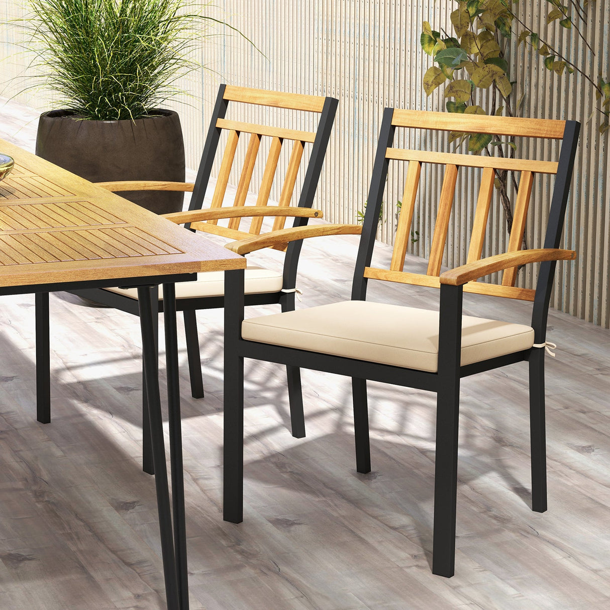 Juego de 2 sillas de comedor para patio con cojines acolchados extraíbles