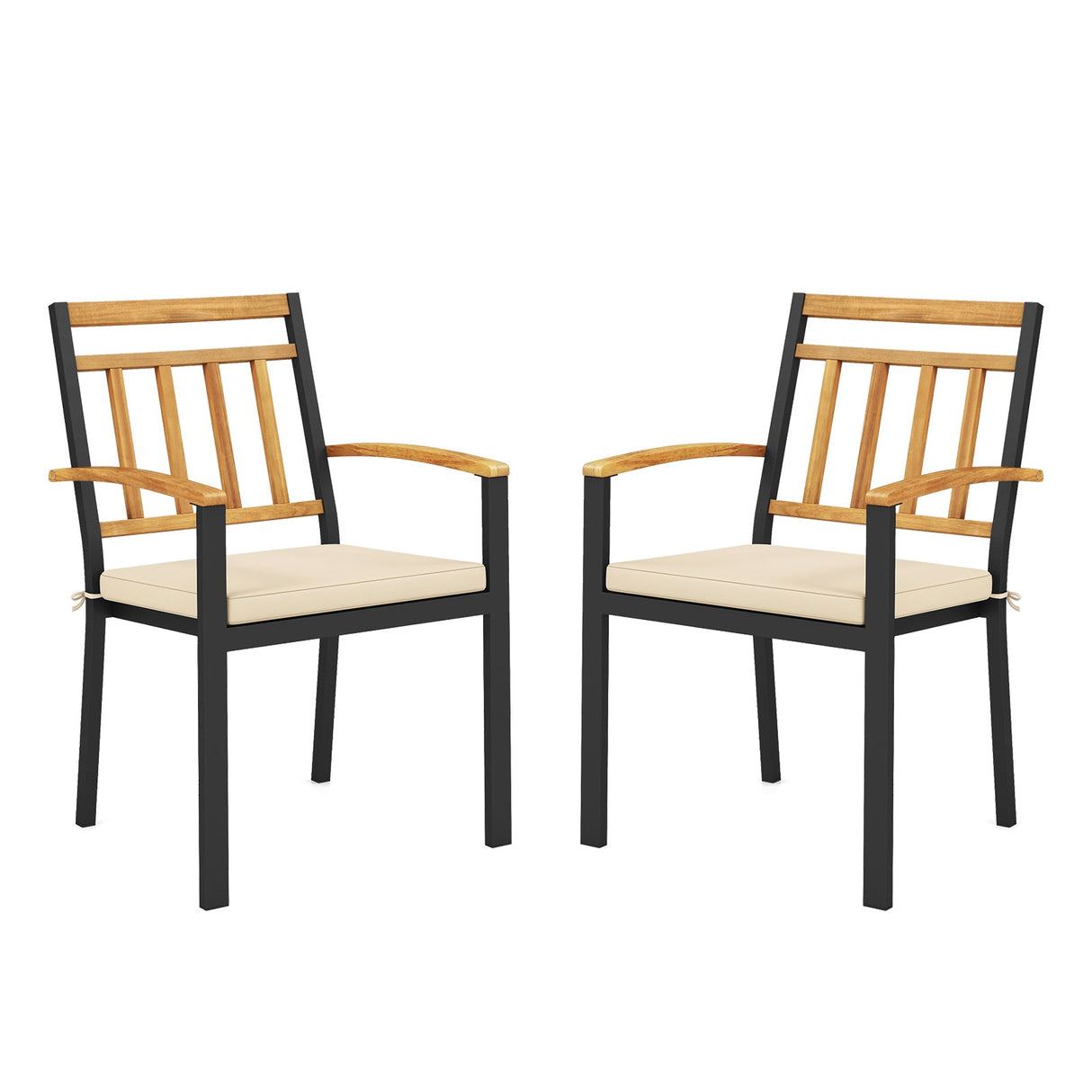 Juego de 2 sillas de comedor para patio con cojines acolchados extraíbles