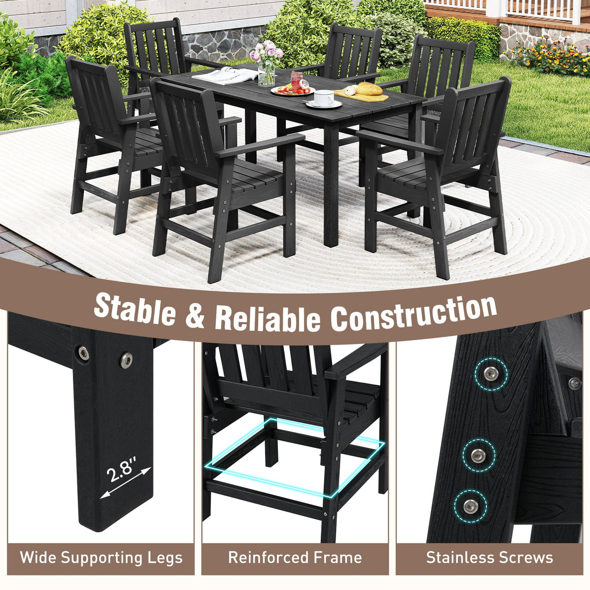 Set of 2 Patio Dining Chairs with Wide Armrests