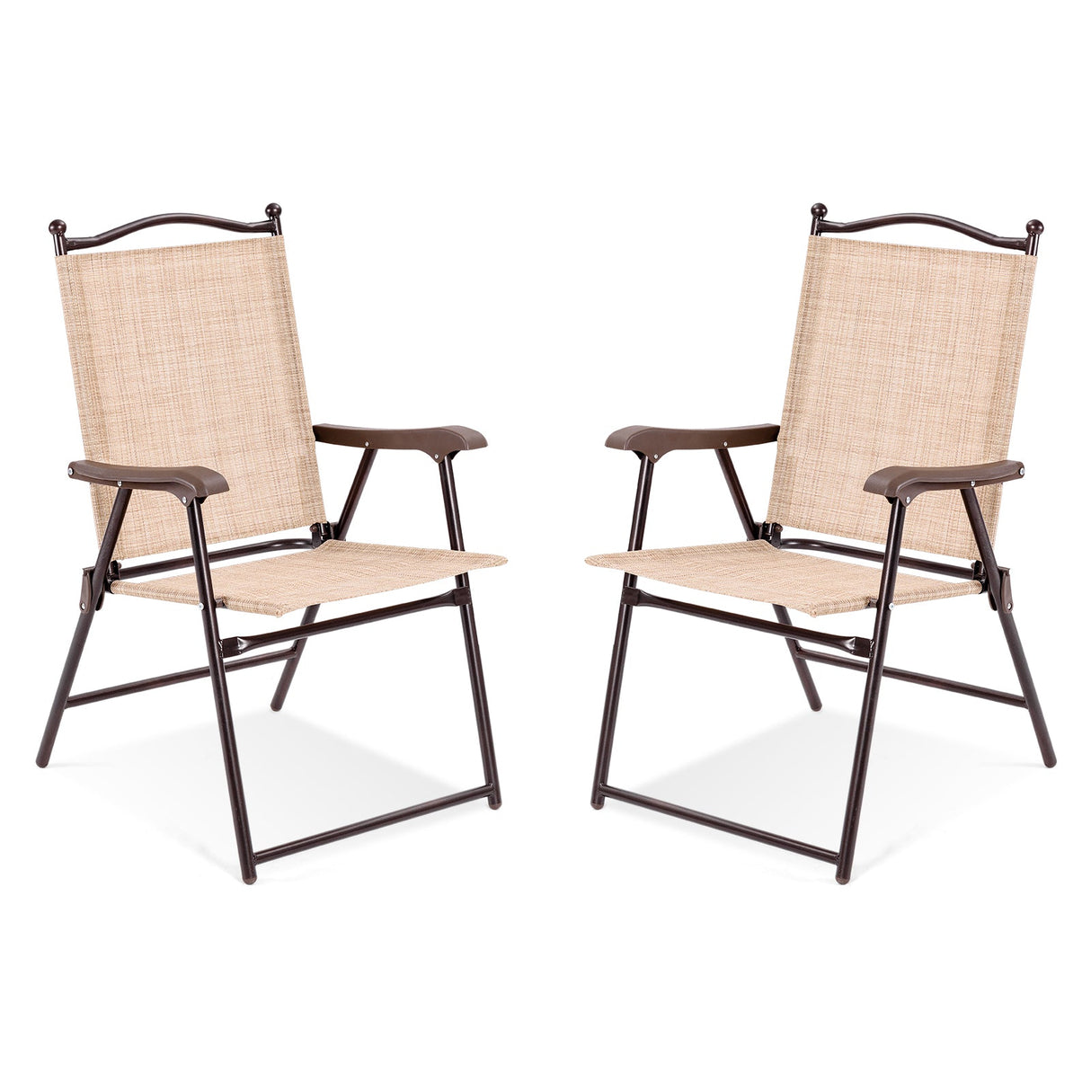 Set of 2 Patio Folding Sling Back Camping Deck Chairs