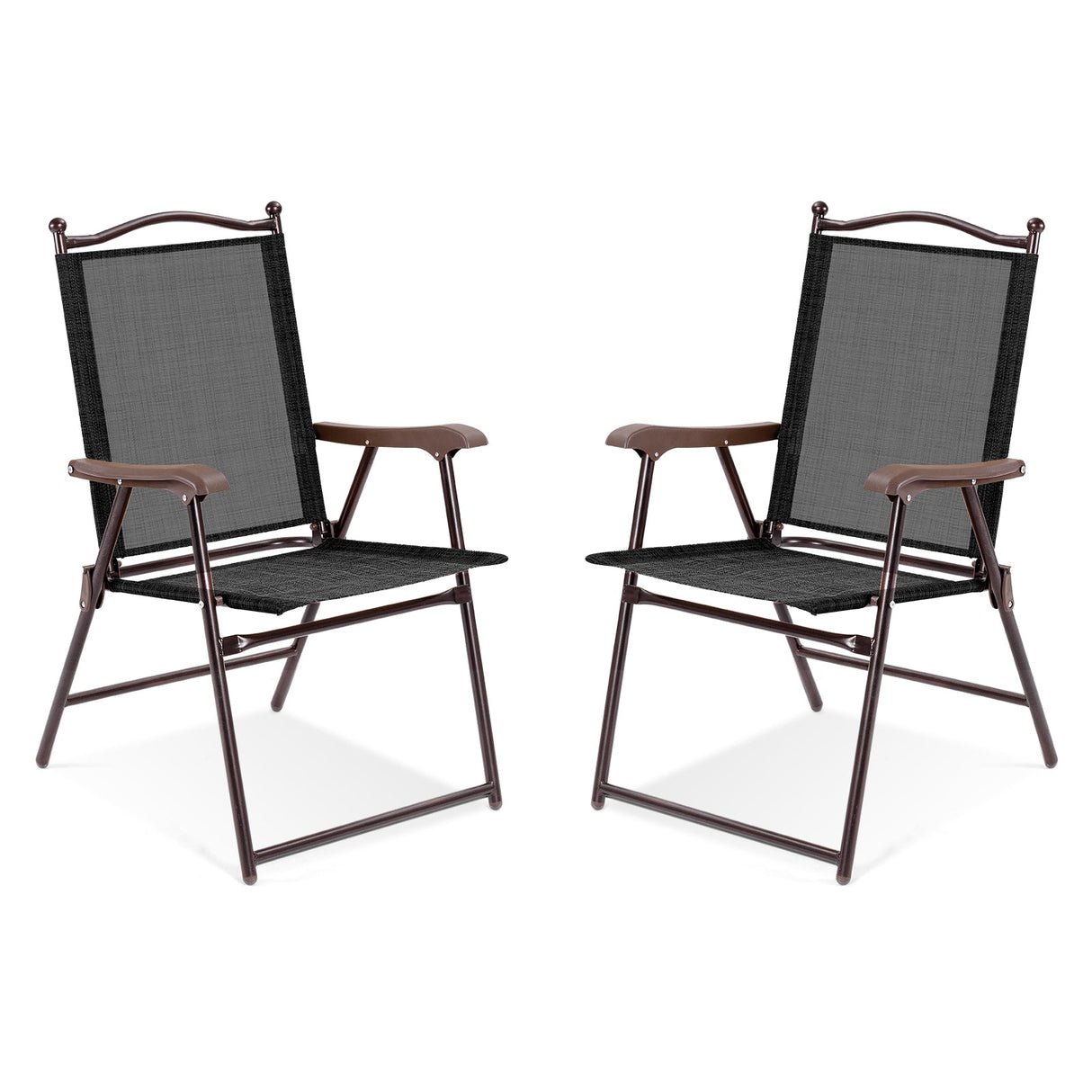 Set of 2 Patio Folding Sling Back Camping Deck Chairs