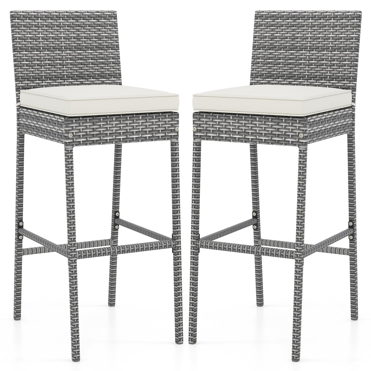 Set of 2/4 Patio Wicker Barstools with Soft Seat Cushion and Cozy Footrest