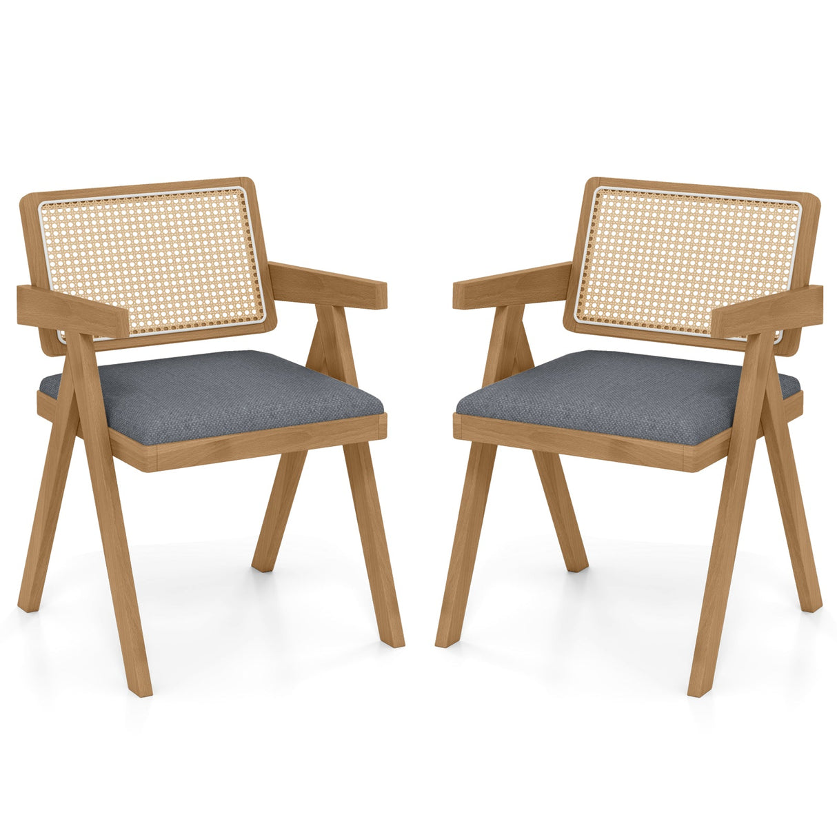 Juego de 2 sillones decorativos de ratán con cojín acolchado y estructura de madera de caucho