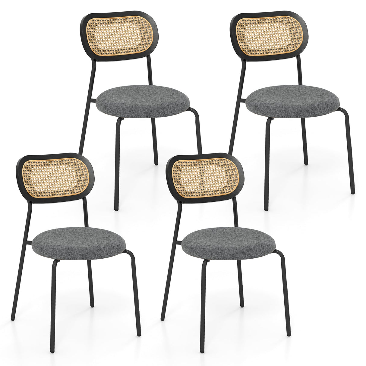 Set of 2 Rattan Dining Chair with Metal Legs