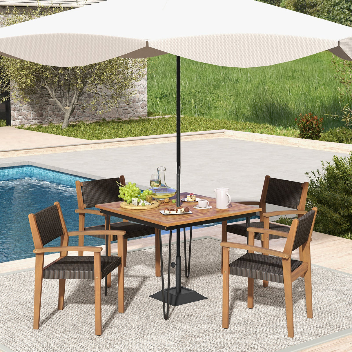 Juego de 2 sillas de comedor apilables de mimbre para exterior