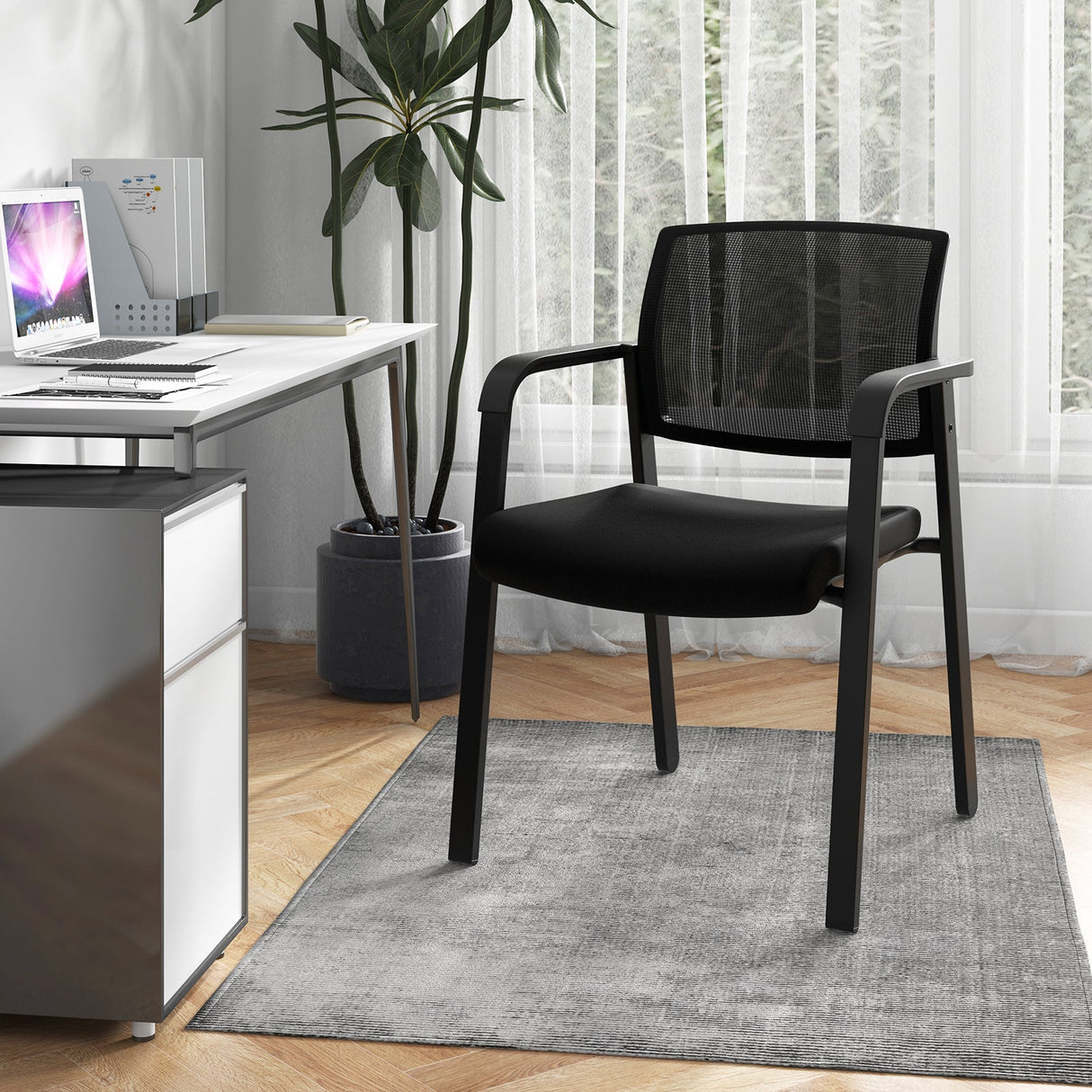 Juego de 2 sillas apilables para sala de espera con asiento acolchado - Negro