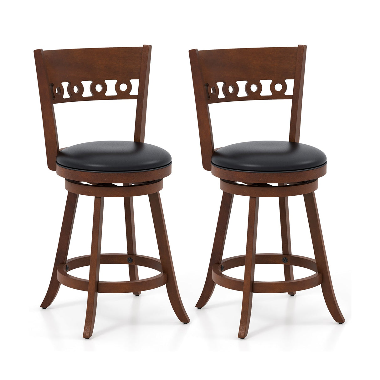 Juego de 2 taburetes de bar giratorios con estructura de madera de caucho