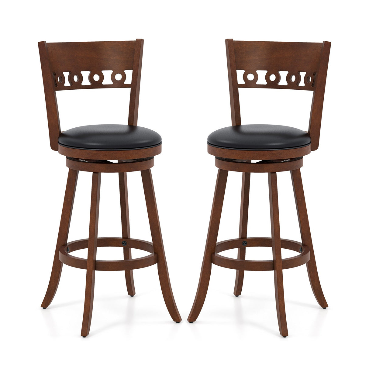 Juego de 2 taburetes de bar giratorios con estructura de madera de caucho