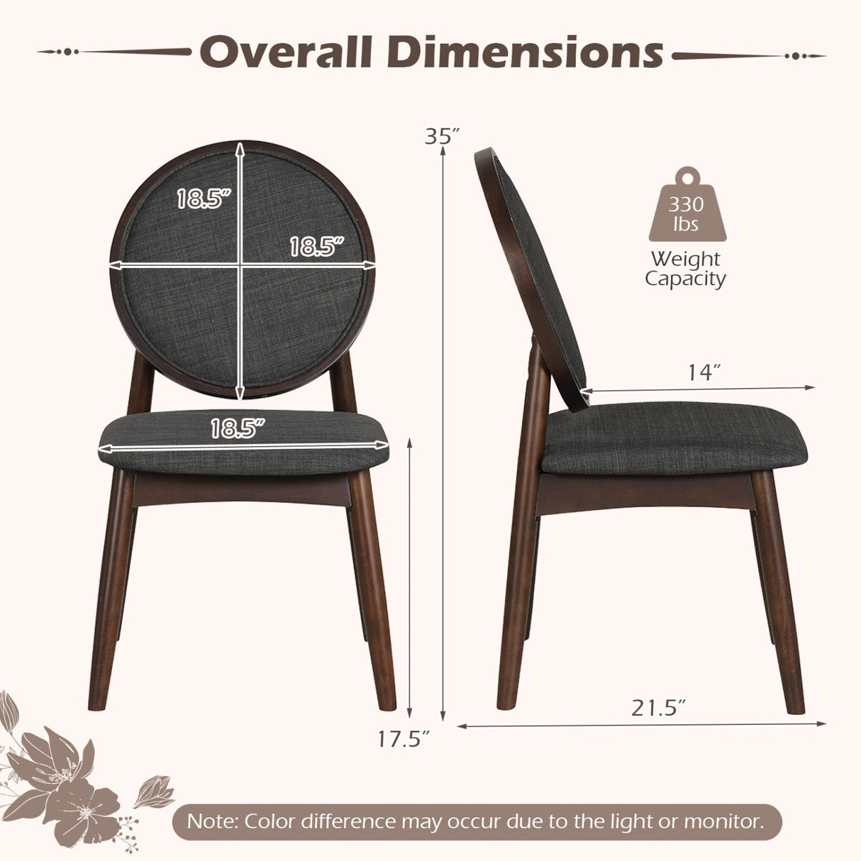 Juego de 2 sillas de comedor tapizadas en lino con asiento acolchado