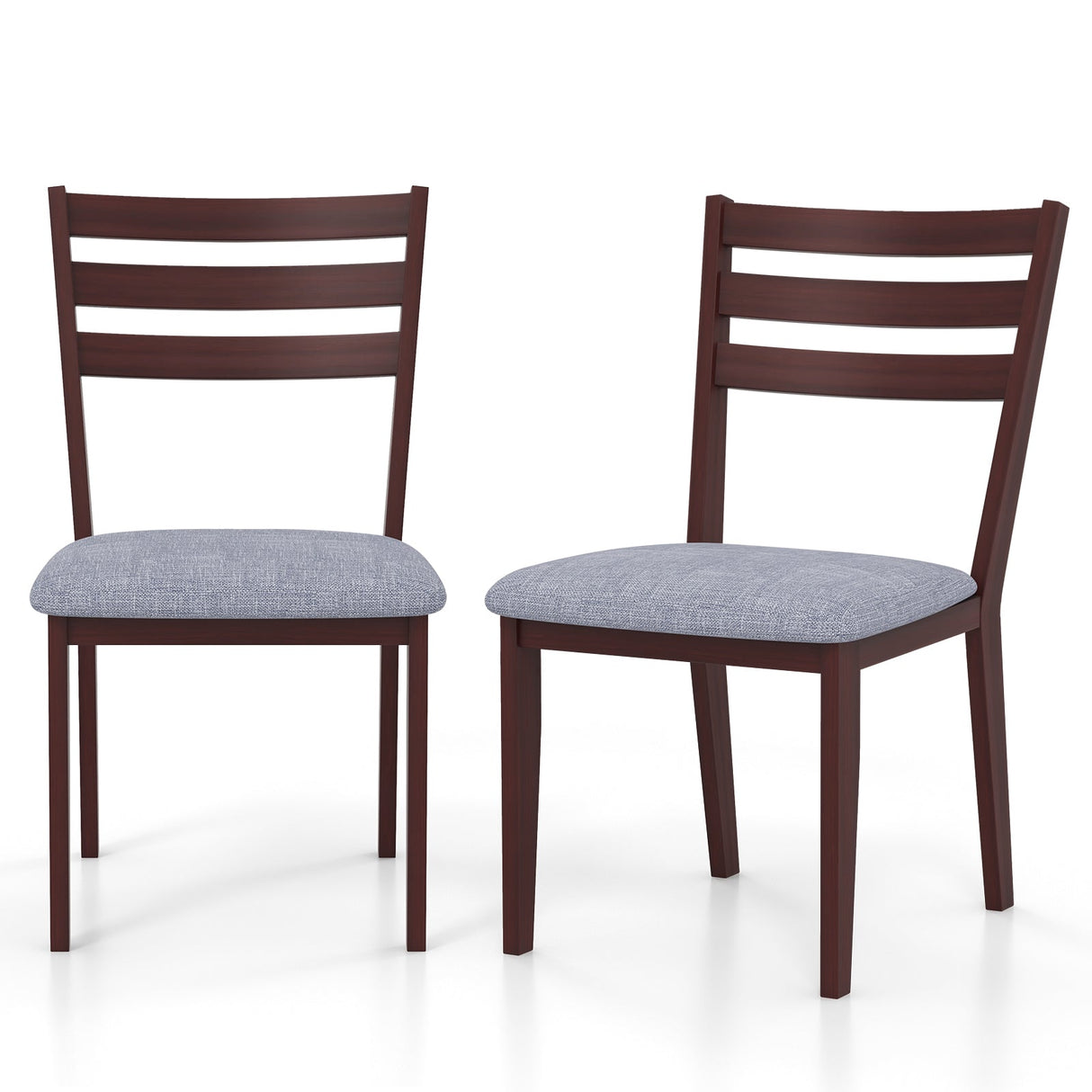 Juego de 2 sillas de cocina tapizadas sin brazos con estructura de madera maciza de caucho