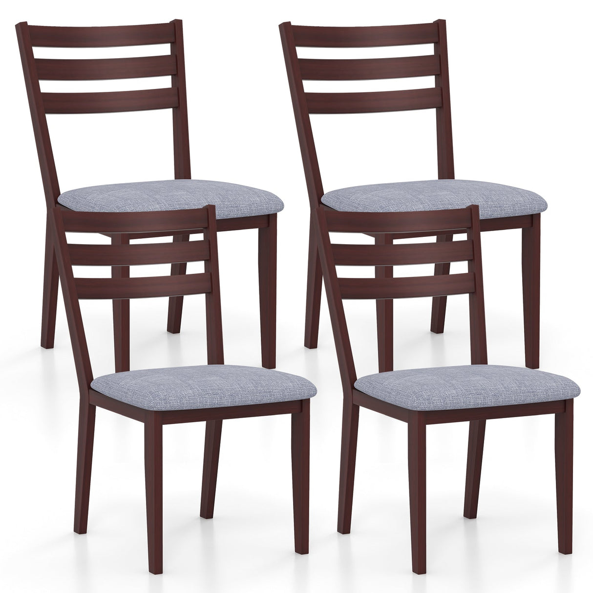 Juego de 2 sillas de cocina tapizadas sin brazos con estructura de madera maciza de caucho