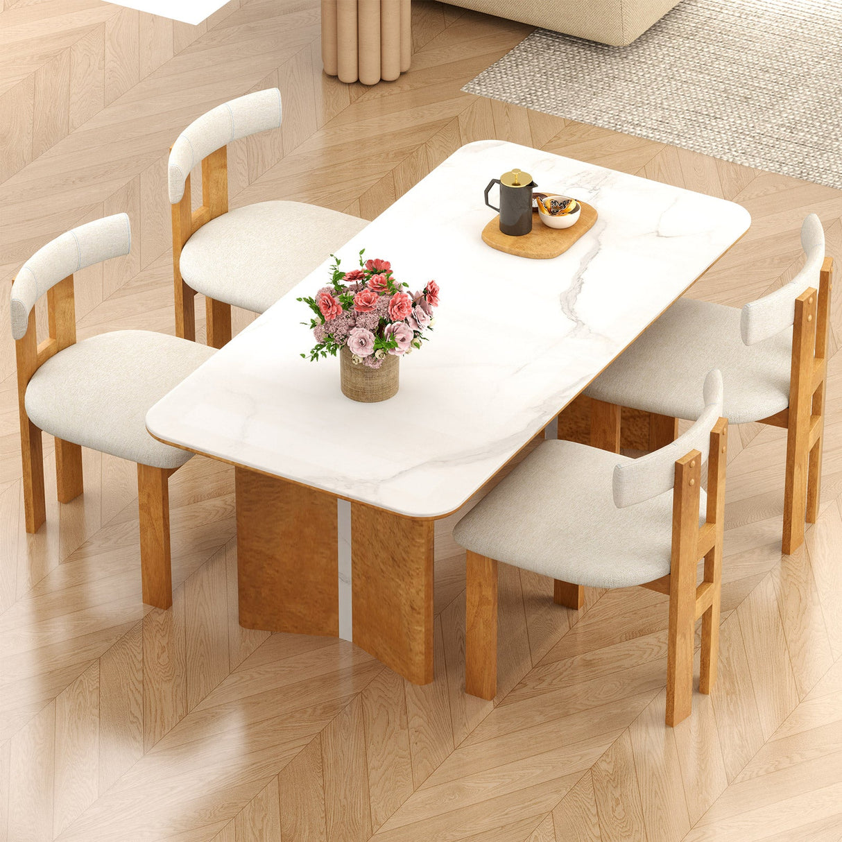 Juego de 2 sillas de comedor tapizadas para cocina con asiento acolchado - Natural
