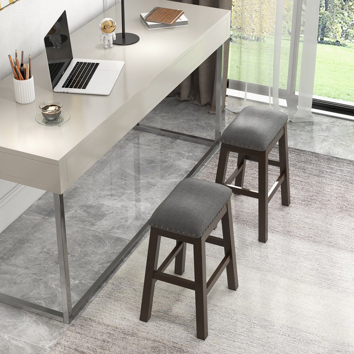 Juego de 2 taburetes de bar de 24.5 pulgadas de altura de mostrador con asiento acolchado - Gris