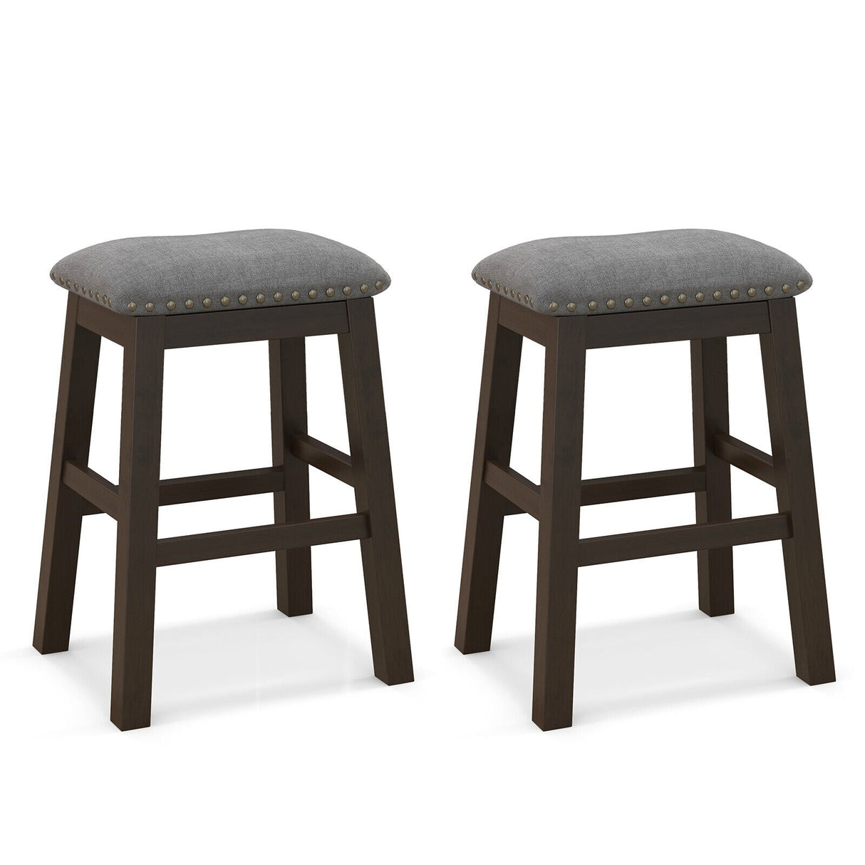 Juego de 2 taburetes de bar de 24.5 pulgadas de altura de mostrador con asiento acolchado - Gris