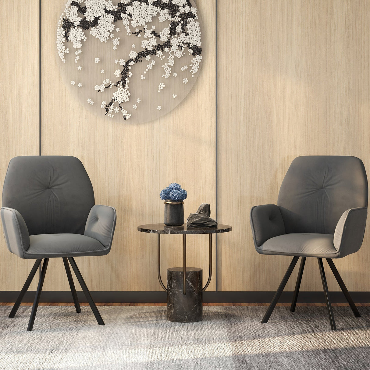 Set of 2 Swivel Accent Arm Chairs with Metal Legs and Wide Back-Gray