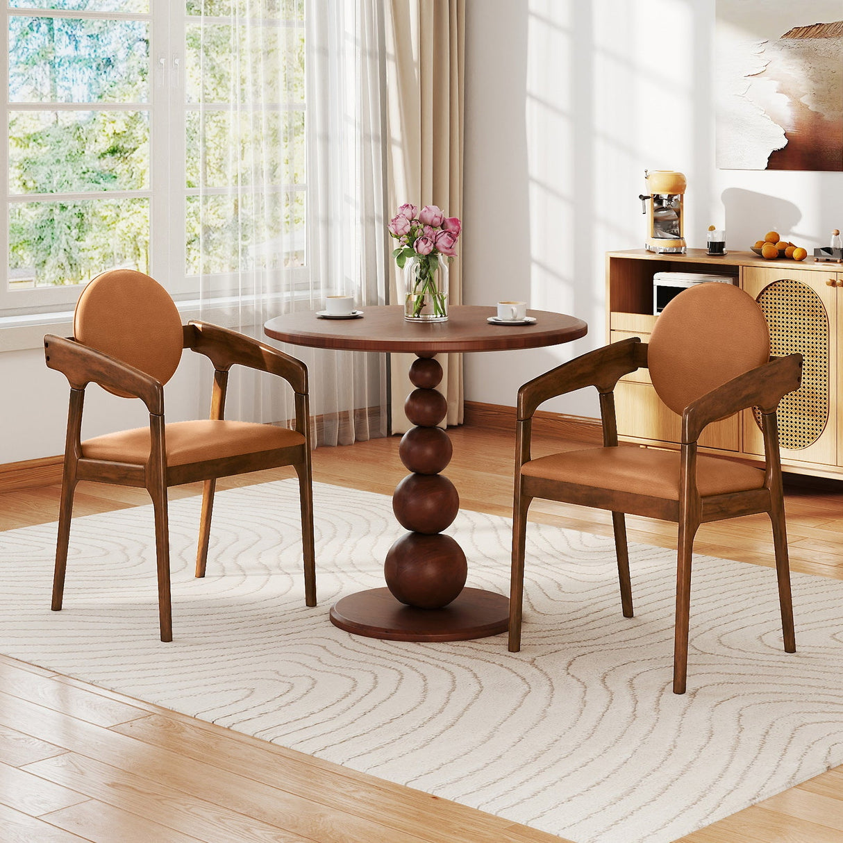 Juego de 2 sillas de comedor de madera, sillones tapizados de piel sintética - Marrón