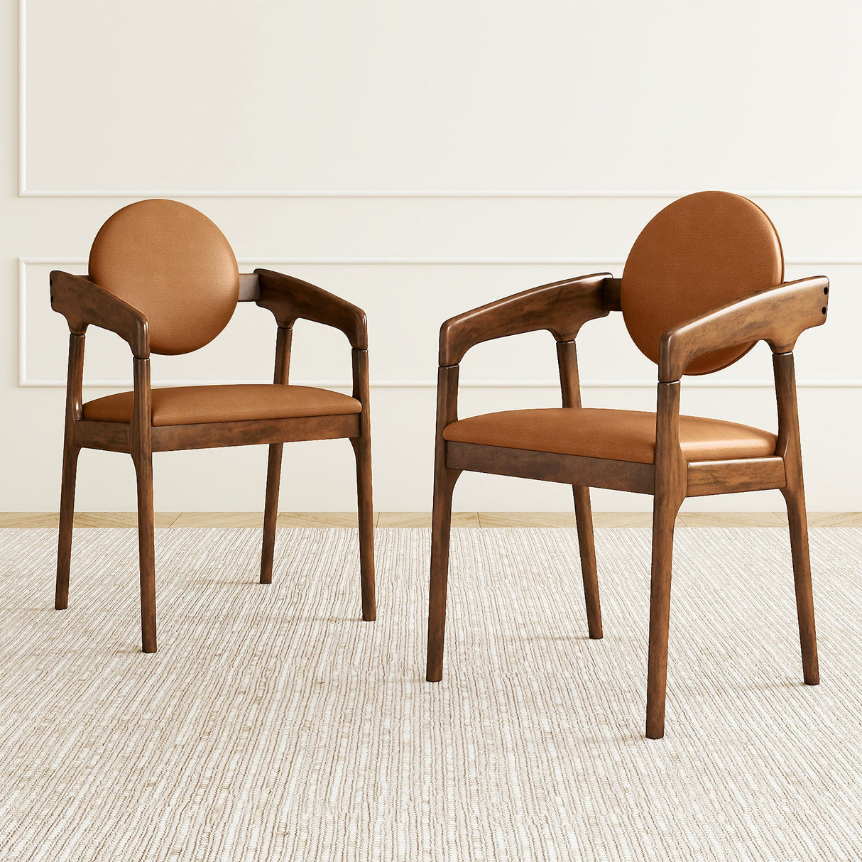 Juego de 2 sillas de comedor de madera, sillones tapizados de piel sintética - Marrón