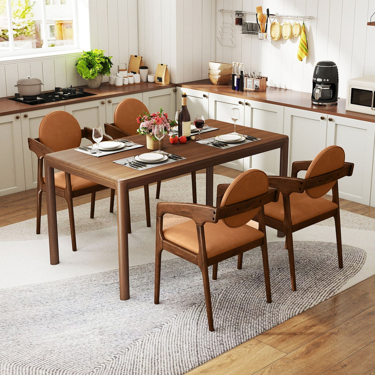 Juego de 2 sillas de comedor de madera, sillones tapizados de piel sintética - Marrón