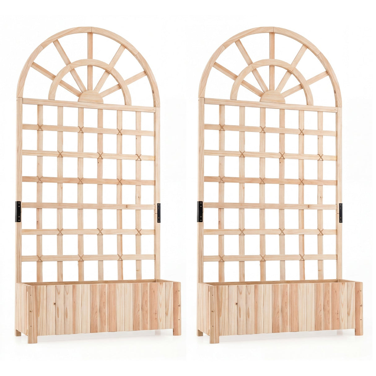 Juego de 2 jardineras elevadas de madera con celosía, jardinera exterior de 71", pantalla de privacidad