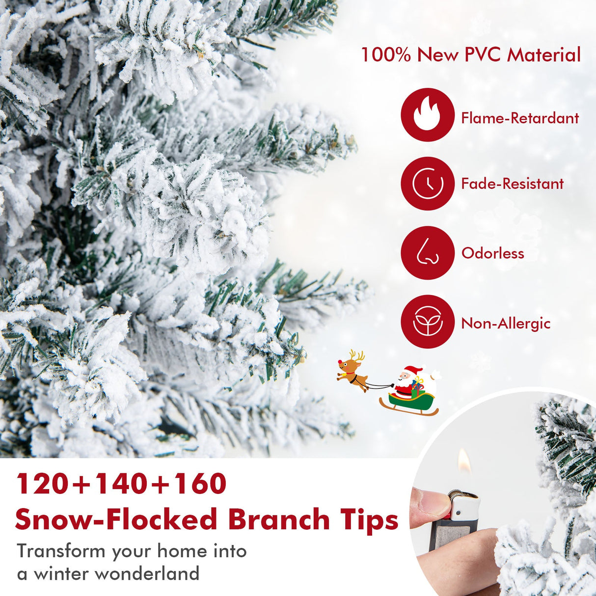 Juego de 3 árboles de Navidad artificiales en maceta con efecto de nieve