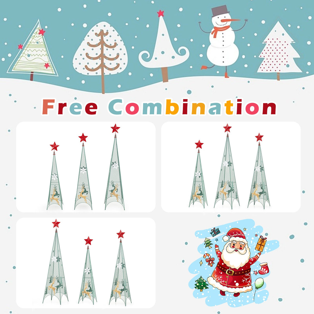 Juego de 3 árboles de Navidad en forma de torre de 90/105/120 cm con estrellas extraíbles