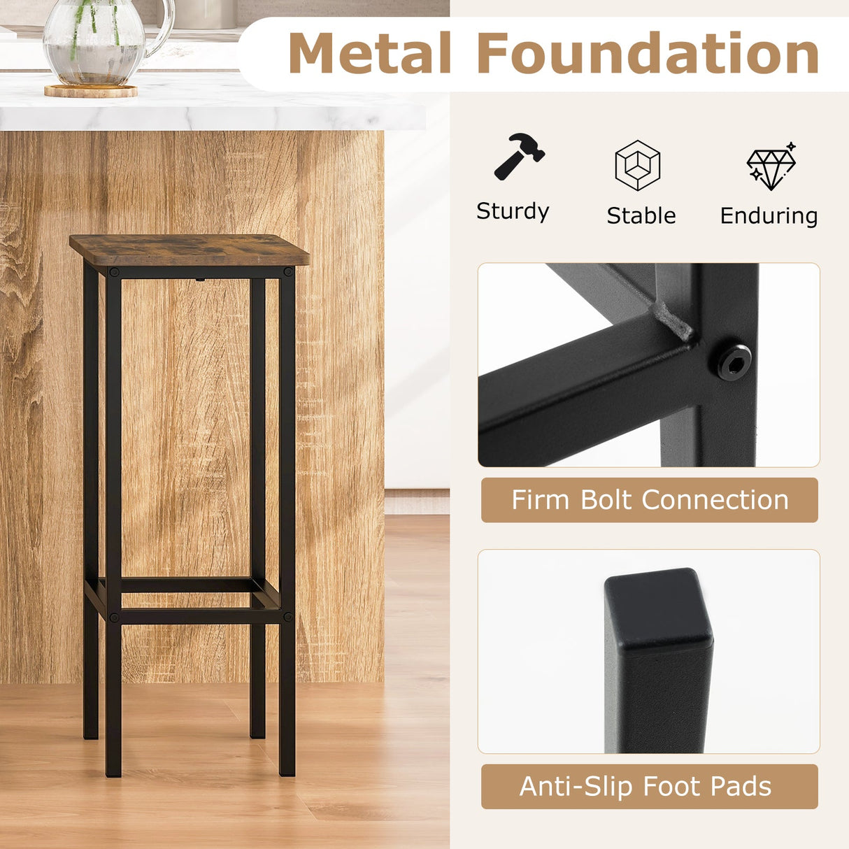 Juego de 4 taburetes de bar con patas y reposapiés de metal - Café