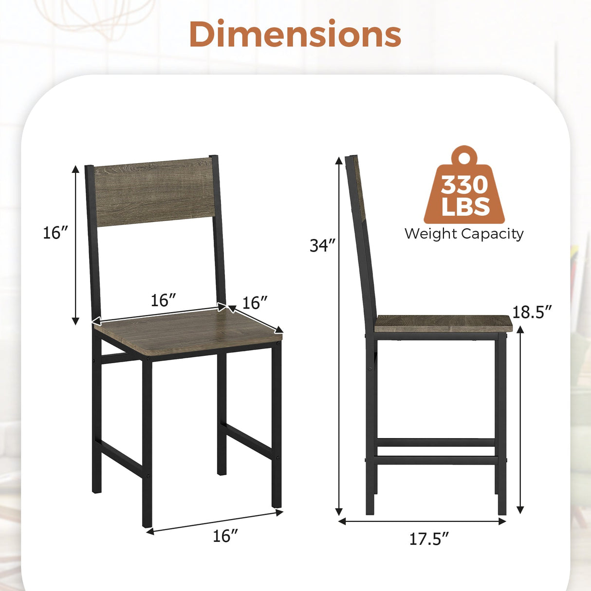 Set of 4 Dining Chairs with Metal Legs and Slanted Back
